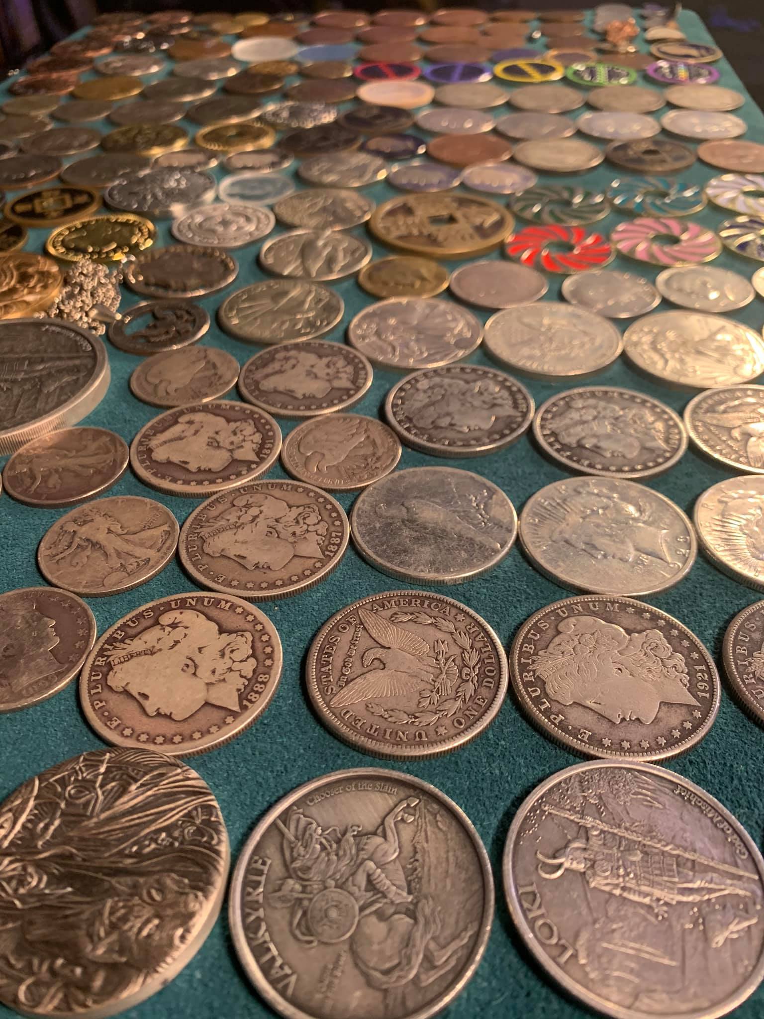 Various coins showing different levels of patina