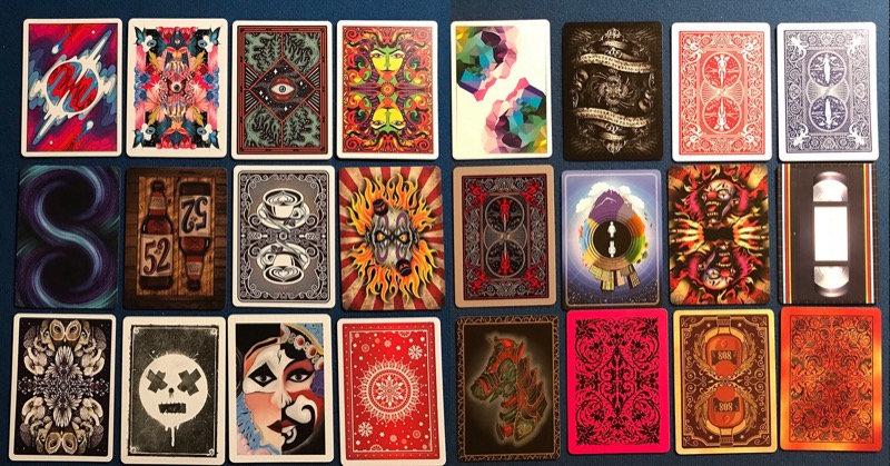 Random cards from the Premium Kaleidoscope Deck showing unique artwork from various premium decks